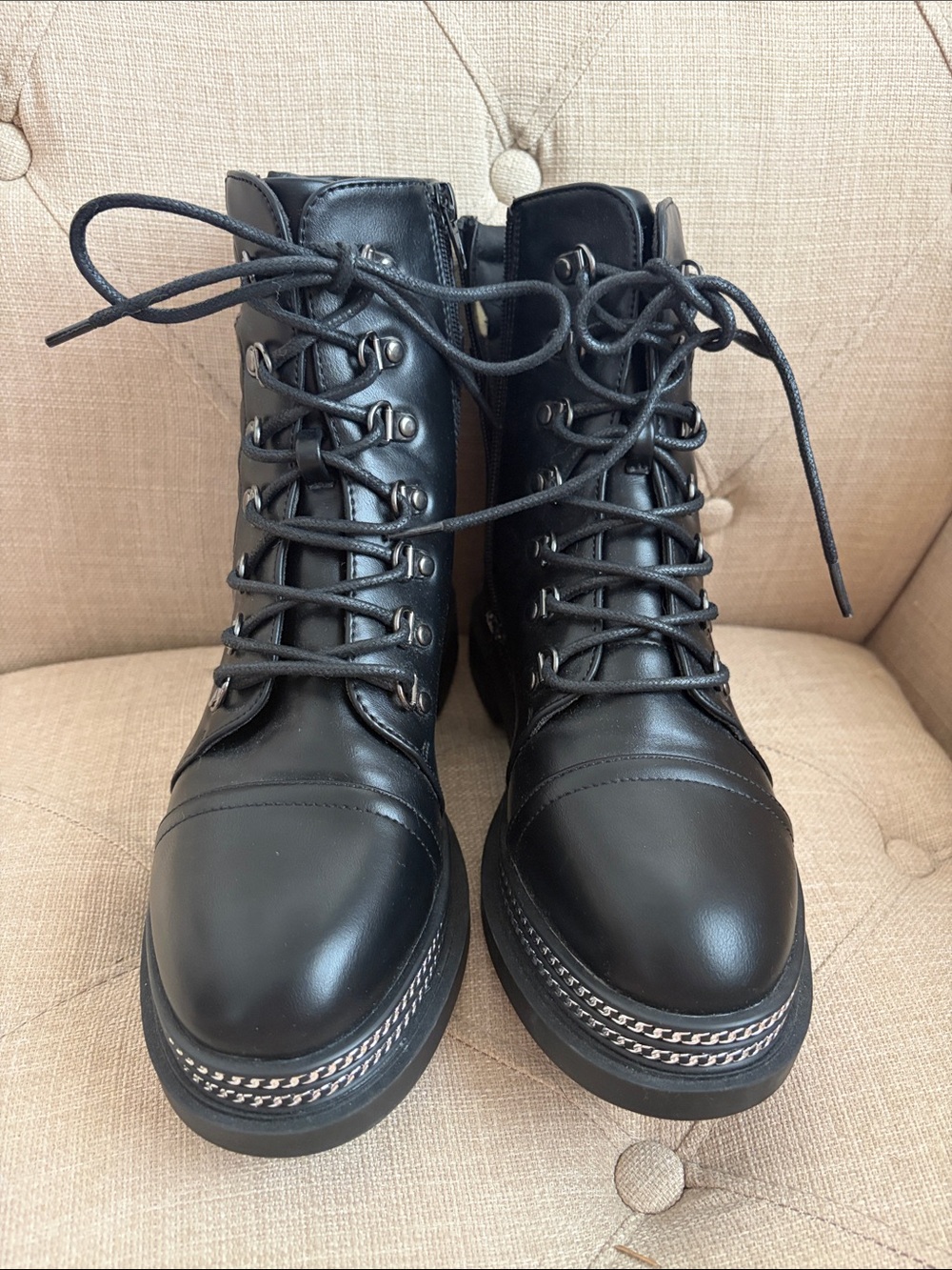 New York & Company Black Lace-Up Combat Boots